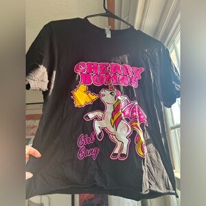 Women’s Black Cropped 'Cherry Bombs' Unicorn Graphic Tee